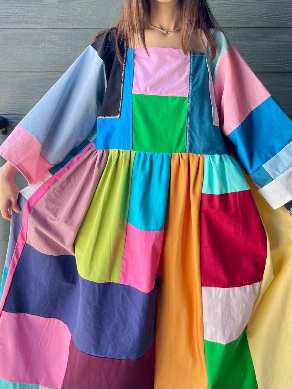 Handmade Quilted Patchwork Colorblock Dress SKU 05242